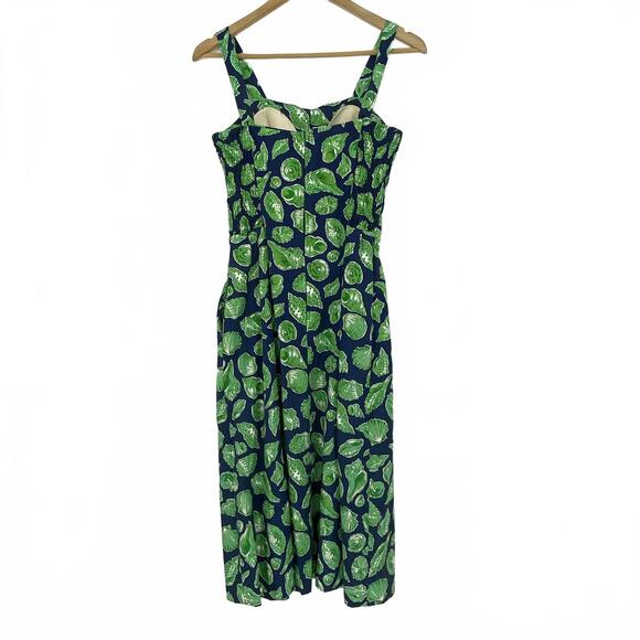 Vintage Clubhouse by Ceeb Navy Blue & Green Shell Print Sun Beach Dress - Picture 2 of 13